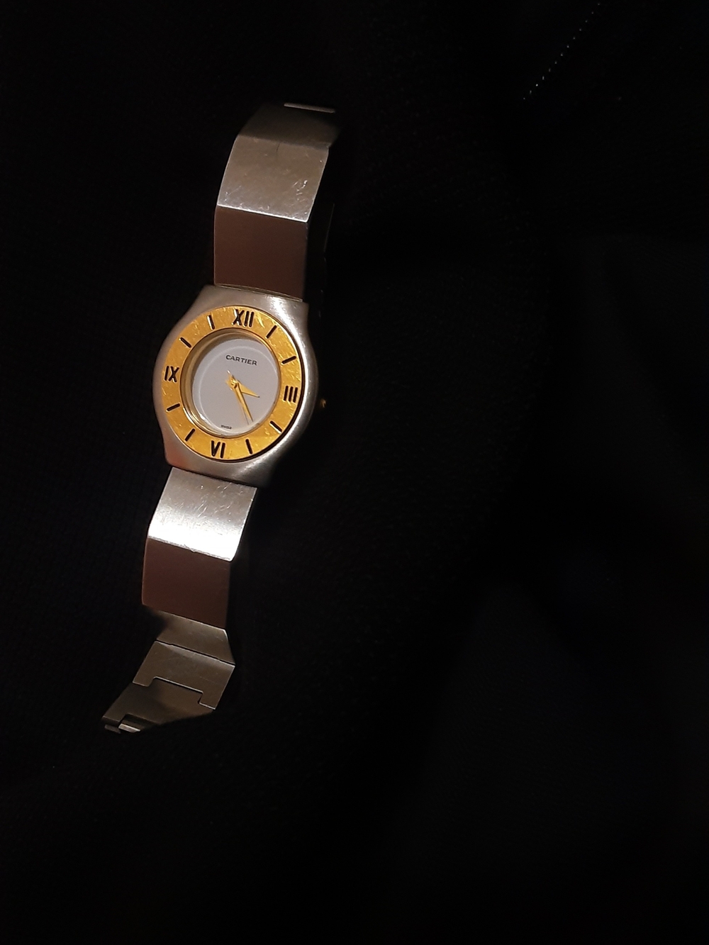 Vintage Cartier Two-Tone Silver and Gold Dial Slim Bracelet Watch - Picture 2 of 11